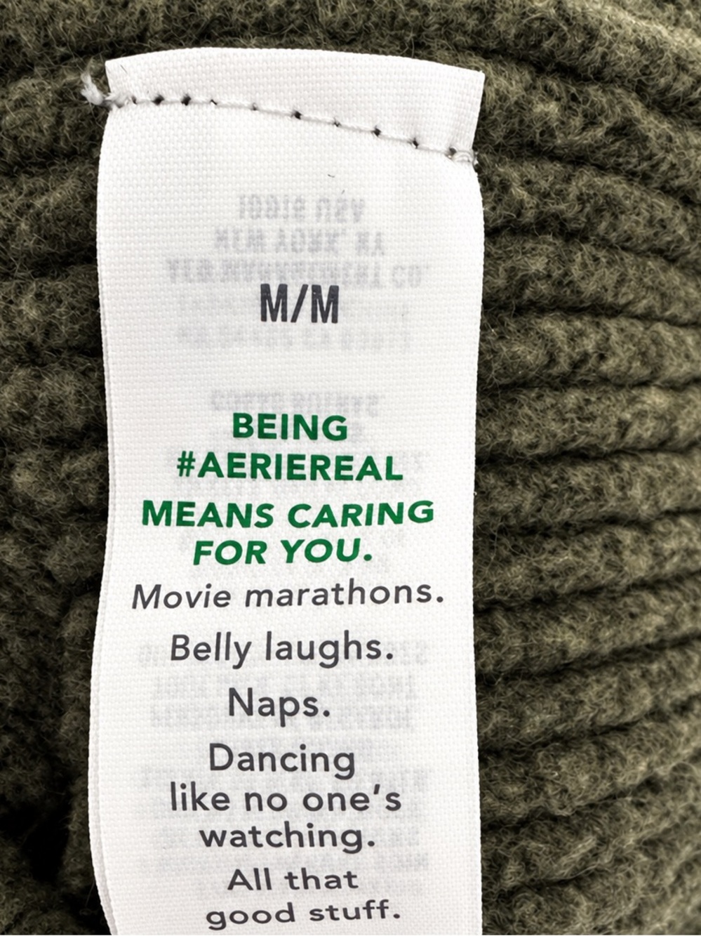 Aerie Olive Green Ivory Stripe Oversize Crewneck Sweater Neutral Cabin Granola M - Picture 9 of 10